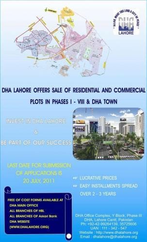 DHA Lahore Offers Residential and Commercial Plots on Installment Package