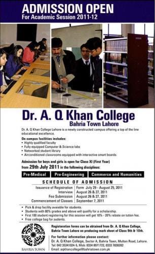 Dr. A. Q Khan Collage Sector A Bahria Town Lahore Dr. A. Q Khan Collage Sector A Bahria Town Lahore