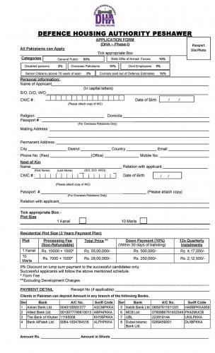 DHA Peshawar Application Form 1