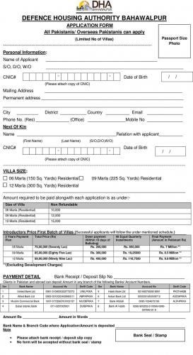 DHA Villas Bahawalpur Booking Application Form-1