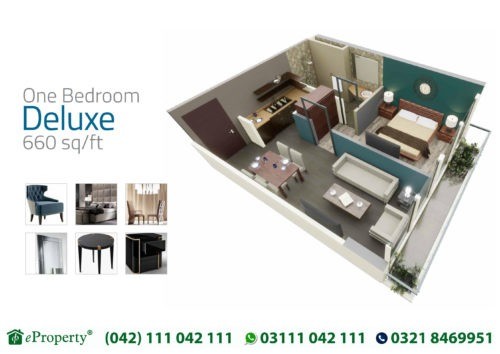 Downtown Mall and Residences 1 Bedroom Deluxe Layout Plan