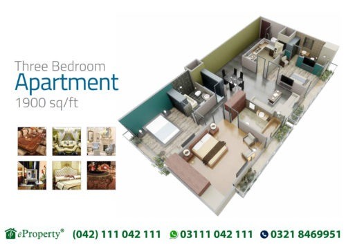 Downtown Mall and Residences 3 Bedroom Layout Plan