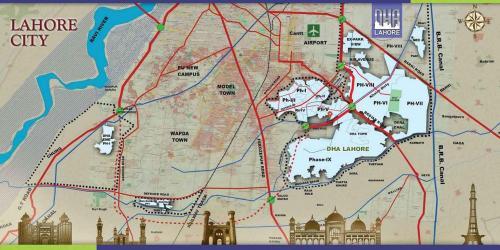 DHA Lahore all Phases Location Map
